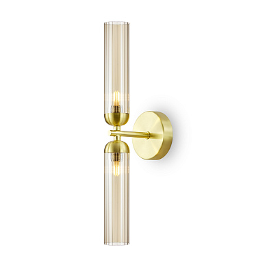 настенный светильник с вертикальной трубкой и прозрачным плафоном на золотом основании