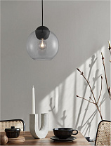 Light Gray Glass Matt Black Metal LED E27 1x12 Watt 100-240Volt IP20 Bulb Excluded D: 24 H: 184 cm