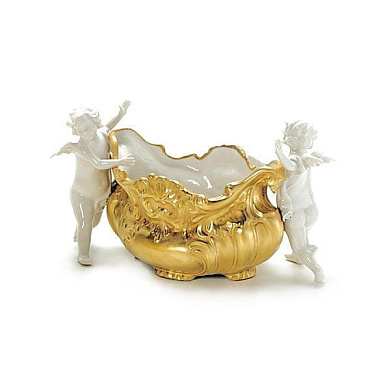 Baroque bowl with 2 cherubs - white & gold чаша, Villari