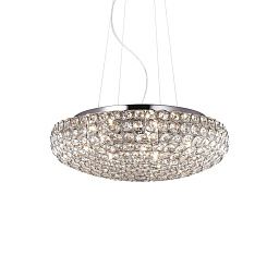 087979 Ideal lux King подвесная люстра с плоским хромированным корпусом и хрустальными элементами
