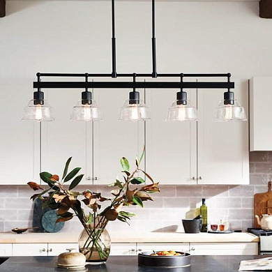 Eastmont 5 Light Linear Chandelier Black  and Walnut Wood люстра 52404BK Kichler