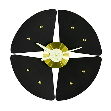 20126002 Petal Vitra Настенные часы с чёрным циферблатом и латунным декором в форме лепестков