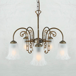 MLF240 Mullan Lighting Medan пятирожковая латунная люстра с матовыми стеклянными плафонами в традиционном стиле