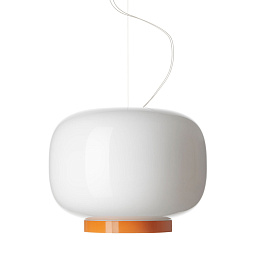 FN210071LD_05 Foscarini Chouchin подвесная люстра с овальным стеклянным плафоном белого цвета с акцентным основанием