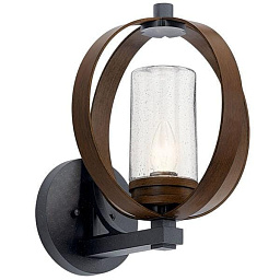 Grand Bank 15" 1 Light Outdoor Wall Light Auburn Stained Wood and Distressed Black Metal уличный настенный светильник 59067AUB Kichler