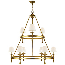 Classic Two-Tier Ring Chandelier полированная старая латунь с льняными абажурами