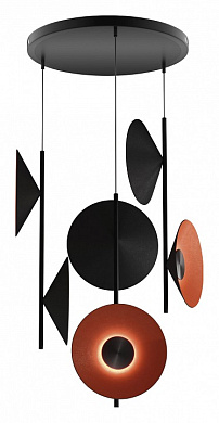 подвесной светильник с множеством круглых отражателей в вертикальной композиции