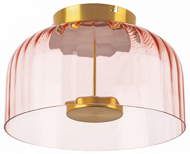 потолочный светильник с полусферическим стеклянным плафоном розового оттенка