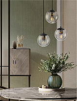 Matt Black Metal Base & Smokey Glass LED E27 3x12Watt 100-240Volt IP20 Bulb Excluded D:44 H:150 cm