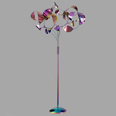 напольный торшер с декоративными лепестками в радужном покрытии