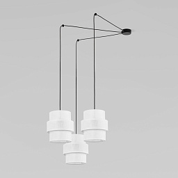 a068440 TK Lighting Calisto подвесная люстра с тремя цилиндрическими текстильными абажурами на кронштейнах