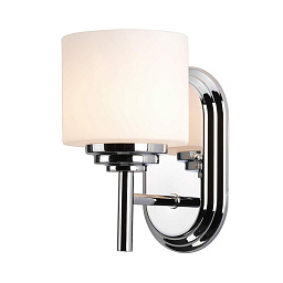 FE-MALIBU1-BATH Feiss Malibu настенное бра с цилиндрическим матовым стеклянным плафоном на изогнутом хромированном кронштейне