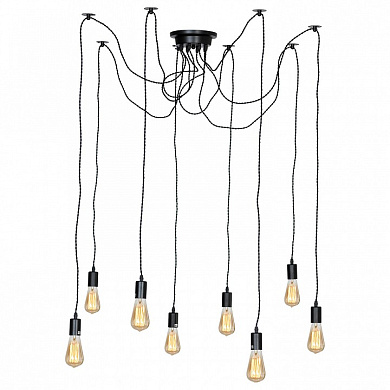 многоплафонный подвес на гибких кабелях с открытыми лампами в стиле лофт