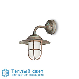 уличный настенный светильник с защитной решеткой и стеклянным плафоном