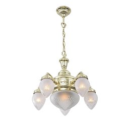 PP-181 Patinas lighting Esztergom 5-рожковая латунная люстра с лиственным декором и центральным плафоном