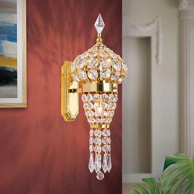 одноламповое настенное бра в восточном стиле с подвесным хрусталём