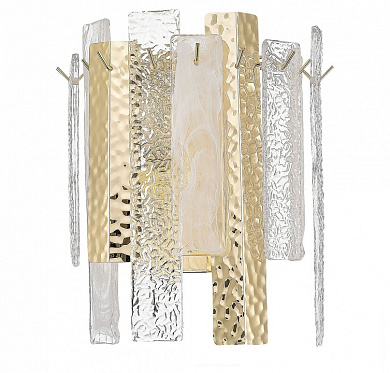 накладной светильник с фактурными стеклянными панелями в золотом обрамлении