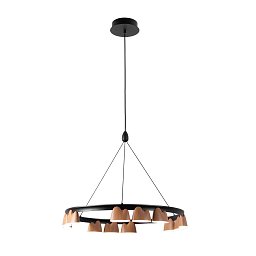 Подвесная люстра Favourite Interline 4266-12P — круглая люстра на 12 плафонов с текстурой дерева, Ø600 мм
