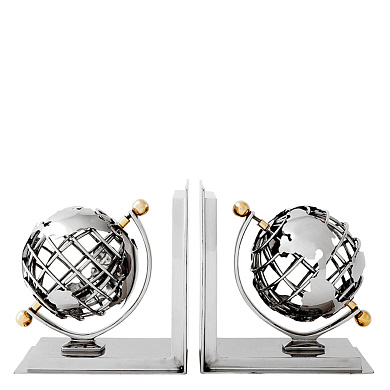 105302 Bookend Globe set of 2 nickel finish / brass fini держатель для книг Eichholtz