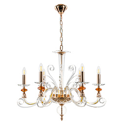 CATARINA SP6 V2 GOLD/TRANSPARENT-COGNAC Crystal Lux CATARINA шестирожковая люстра с декоративными элементами в оттенке коньяка
