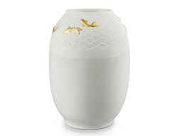 01009462 Lladro Koi фарфоровая ваза цилиндрической формы с золотыми элементами