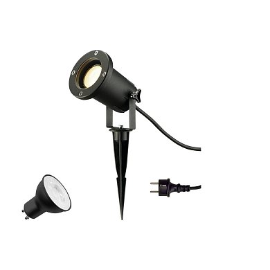 Грунтовый светильник с колышком SLV BIG NAUTILUS LAMP SET, GU10, 4000 K, с лампой, кабель 1,5 м с вилкой
