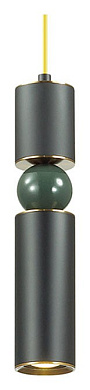 подвесной светильник вытянутый с золотым элементом и зелёной деталью