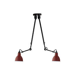 302 DOUBLE BL-RED ROUND DCW 302 DOUBLE двойной потолочный светильник с красными плафонами и подвижными держателями