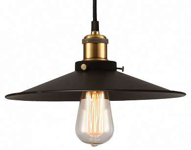 подвесной светильник в индустриальном стиле с широким металлическим плафоном бронзового цвета