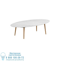 НИЗКИЙ ОБЕДЕННЫЙ СТОЛ STYLETTO 250X130CM НОГИ ТИКА КЕРАМИЧЕСКАЯ СТОЛЕШНИЦА BIANCO STATUARIO Royal Botania