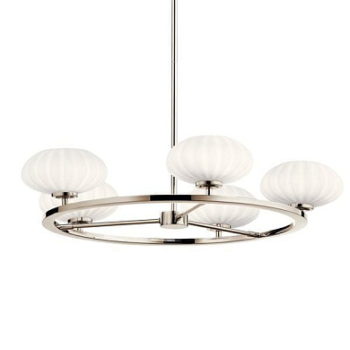 Pim 40" 5 Light Round Chandelier with Satin Etched Cased Opal Glass Polished Nickel люстра 52223PN Kichler