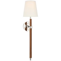 Bryant Large Wrapped Tail Sconce полированный никель и натуральная кожа с льняным абажуром