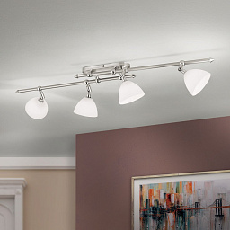 Str 10-348/4 satin/438 opal Orion Opaldesign настенный спот с четырьмя матовыми стеклянными плафонами и сатиновым хромированным основанием