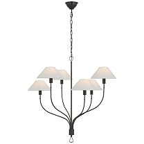 Griffin Large Staggered Tail Chandelier бронза и шоколадная кожа с льняными абажурами