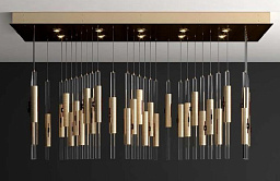 потолочная инсталляция с множеством вертикальных световых модулей