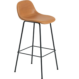23725-BLK_COGN Muuto Fiber барный стул кожаный коньячный с круглым сиденьем