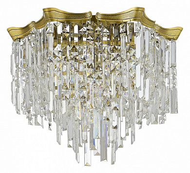 потолочная люстра квадратной формы с каскадом хрустальных подвесок