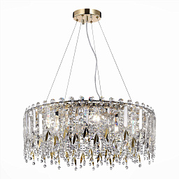 SL1655.203.08 ST-Luce Dezio подвесная люстра с хрустальными подвесами на золотом каркасе