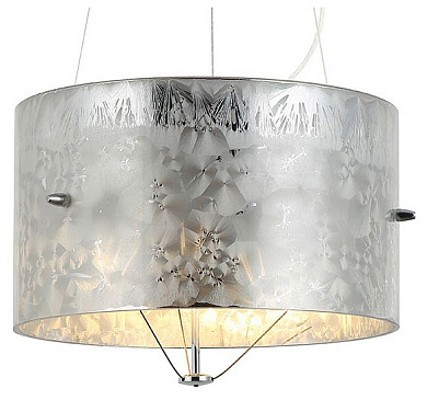 подвесная люстра с цилиндрическим плафоном из металла хромового оттенка