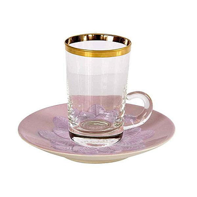 Peacock lilac & gold green tea cup & saucer чашка, Villari