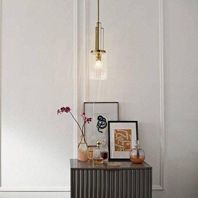 Kimrose 1 Light Mini Pendant with Clear Fluted Glass Brushed Natural Brass подвесной светильник 52414BNB Kichler