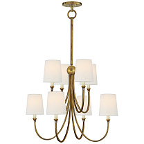 Reed Large Chandelier полированная старая латунь с льняными абажурами