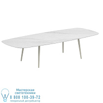 НИЗКИЙ ОБЕДЕННЫЙ СТОЛ STYLETTO 300X120CM, АЛЮМИНИЕВЫЕ НОЖКИ, ГРИБНАЯ КЕРАМИЧЕСКАЯ СТОЛЕШНИЦА BIANCO STATUARIO Royal Botania
