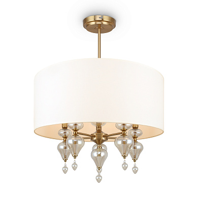 потолочный светильник с тканевым плафоном и хрустальными подвесками на латунной основе