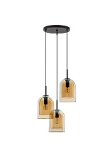 Double Layered Dark Champagne Glass Black Metal Base LED E27 3x12 Watt 100-240 Volt IP20 Bulb Excluded D: 30 H: 185 cm