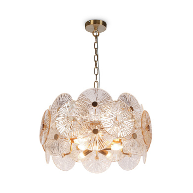 подвесная люстра золотого цвета с объемными стеклянными плафонами