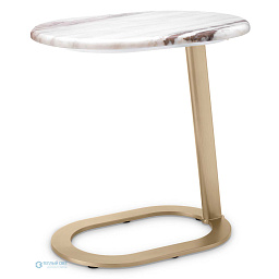 приставной столик с круглой мраморной поверхностью и металлической ножкой