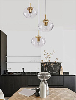 Clear Glass Brass Gold Metal White Cord LED E27 3x12 Watt 100-240 Volt IP20 Bulb Excluded D: 30 H: 180 cm