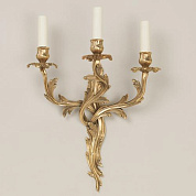 WA0022.BR.SE Rococo Wall Light, Brass, 3 Arms