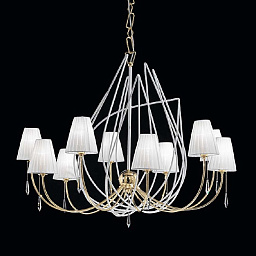 524/10 white+gold IDL Flame люстра с десятью рожками и бело-золотыми абажурами